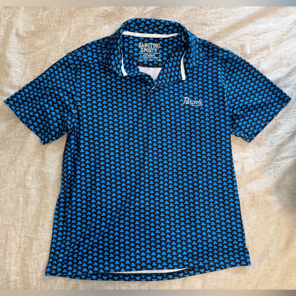 Barstool Sports Pardon My Take Polo Mens Medium Blue All‎ Over Print Performance